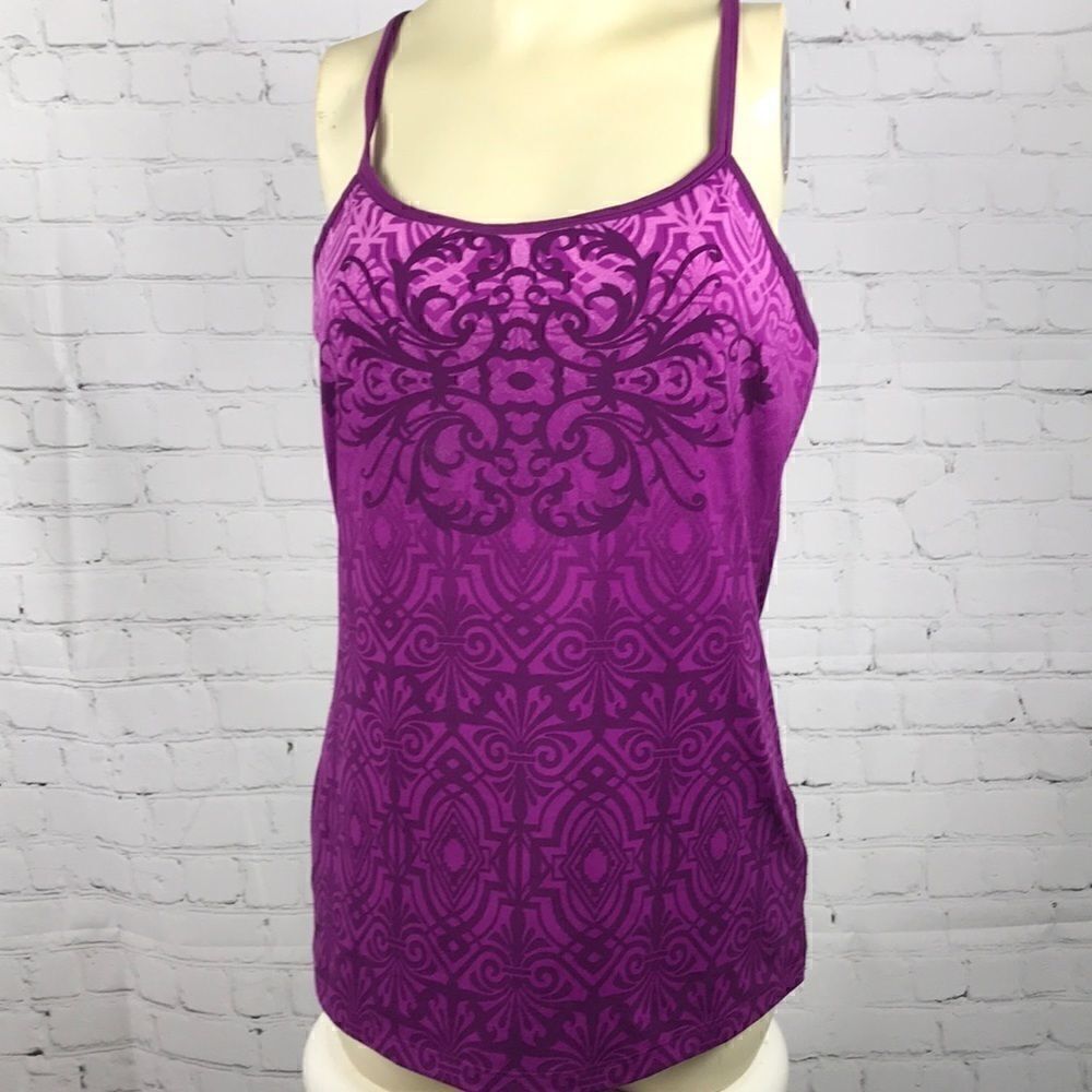 Athleta Racerback Tank Shelf Bra Med EUC Magenta